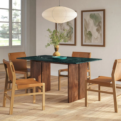 Amistad 60‑Inch Walnut Green Marble Dining Table
