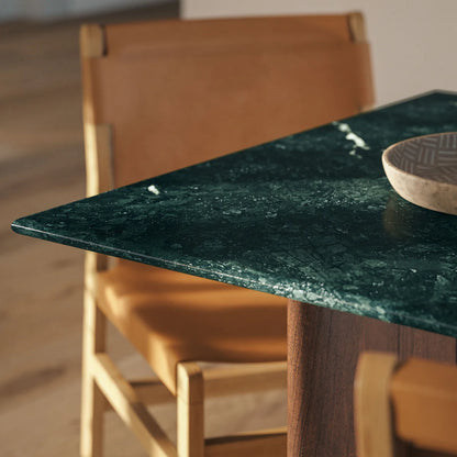 Amistad 60‑Inch Walnut Green Marble Dining Table