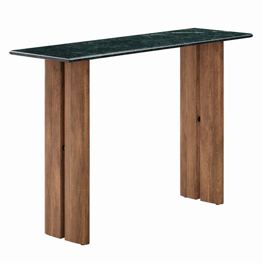 Amistad 46‑Inch Walnut Green Marble Console Table