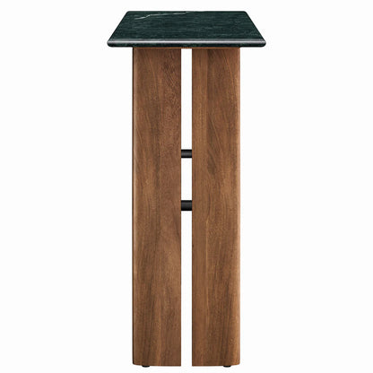 Amistad 46‑Inch Walnut Green Marble Console Table