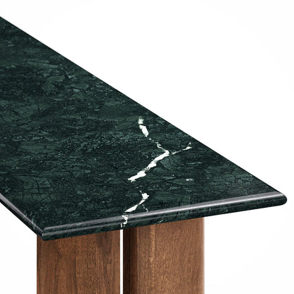 Amistad 46‑Inch Walnut Green Marble Console Table