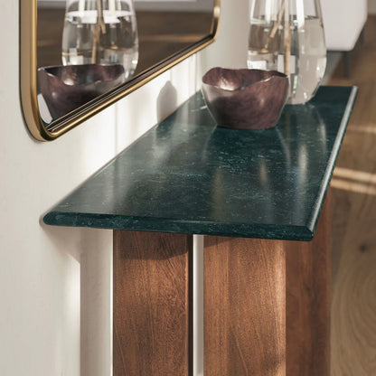 Amistad 46‑Inch Walnut Green Marble Console Table