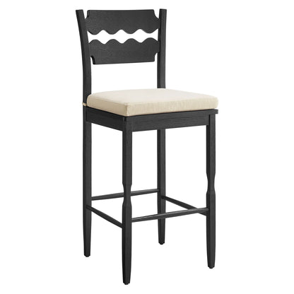 Jax Oak Wood Bar Stool With Wavy Razor Back and Cushion