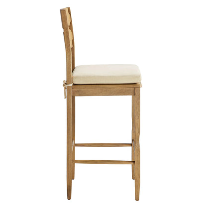 Jax Oak Wood Bar Stool With Wavy Razor Back and Cushion