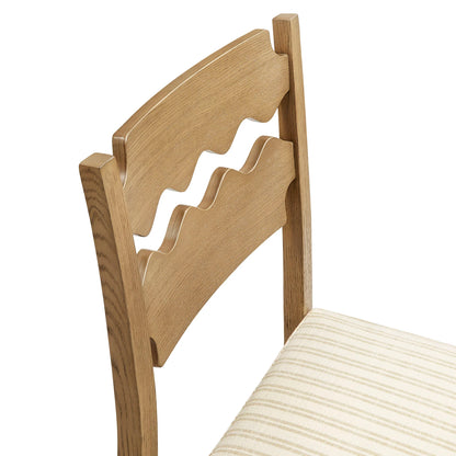 Jax Oak Wood Bar Stool With Wavy Razor Back and Cushion