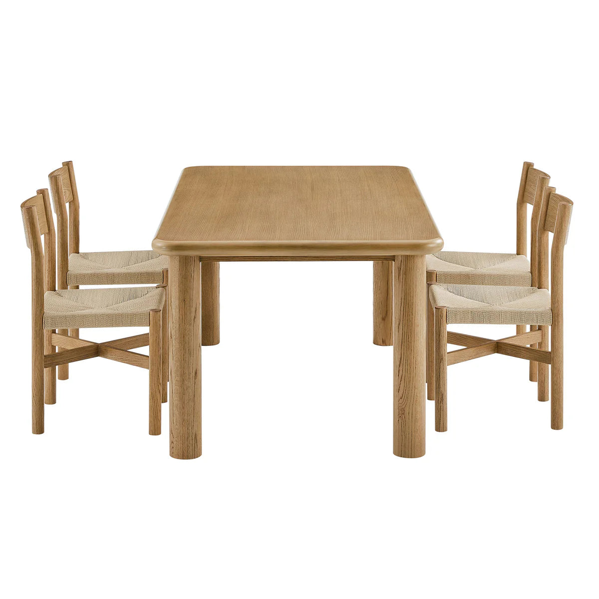 Alvia 5‑Piece Oak Wood Dining Table and Chairs Set