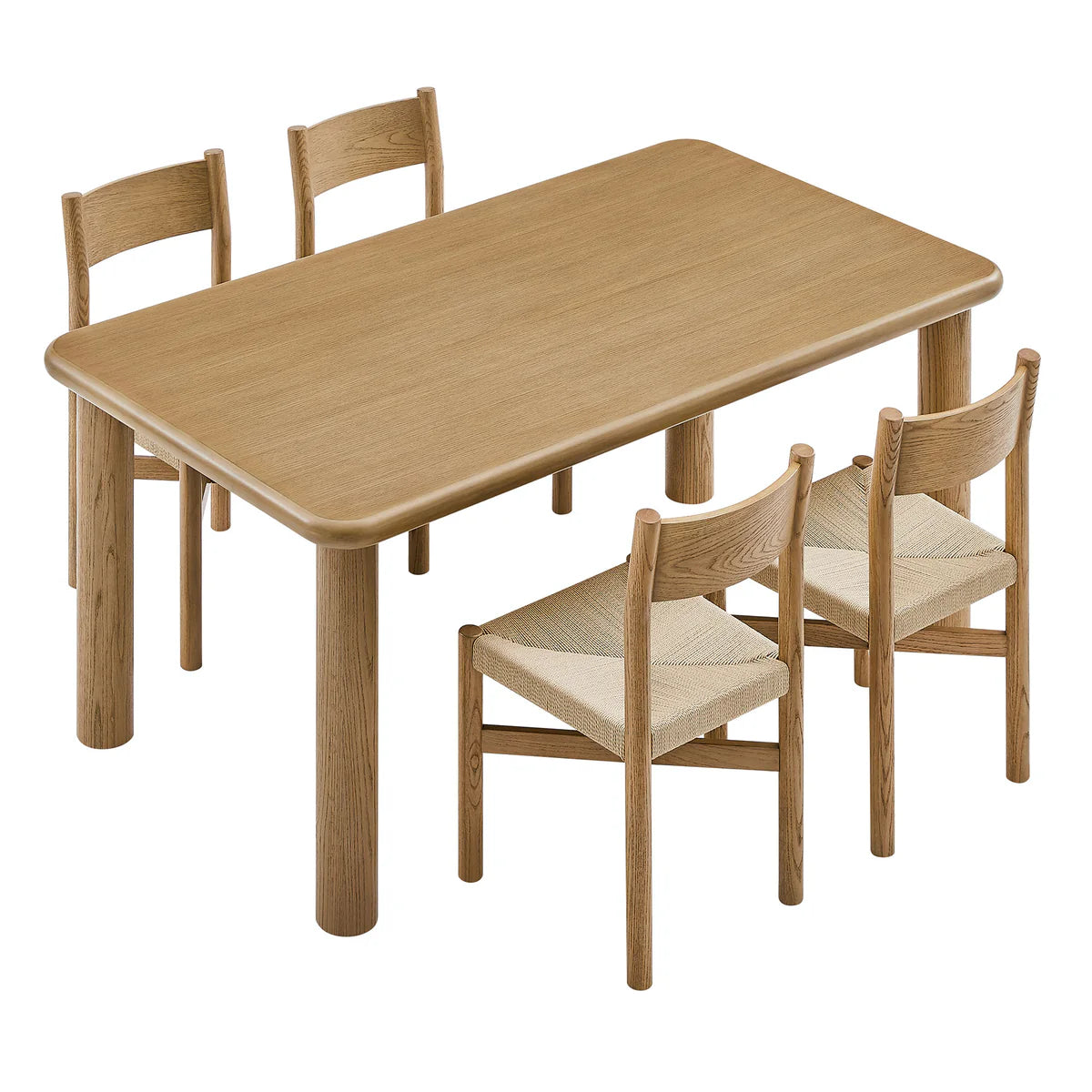 Alvia 5‑Piece Oak Wood Dining Table and Chairs Set