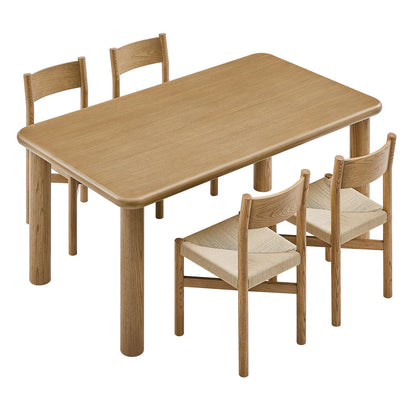 Alvia 5‑Piece Oak Wood Dining Table and Chairs Set