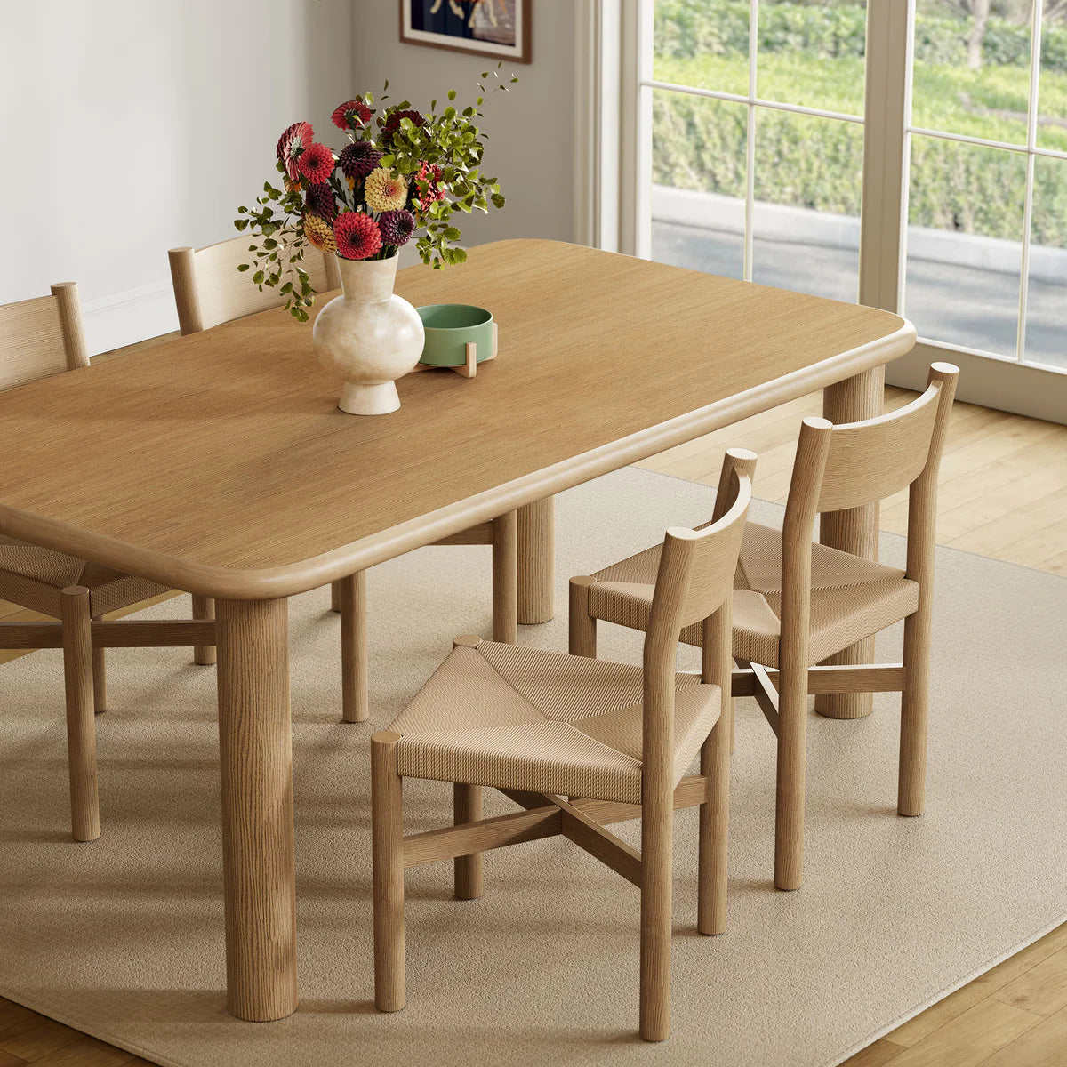Alvia 5‑Piece Oak Wood Dining Table and Chairs Set