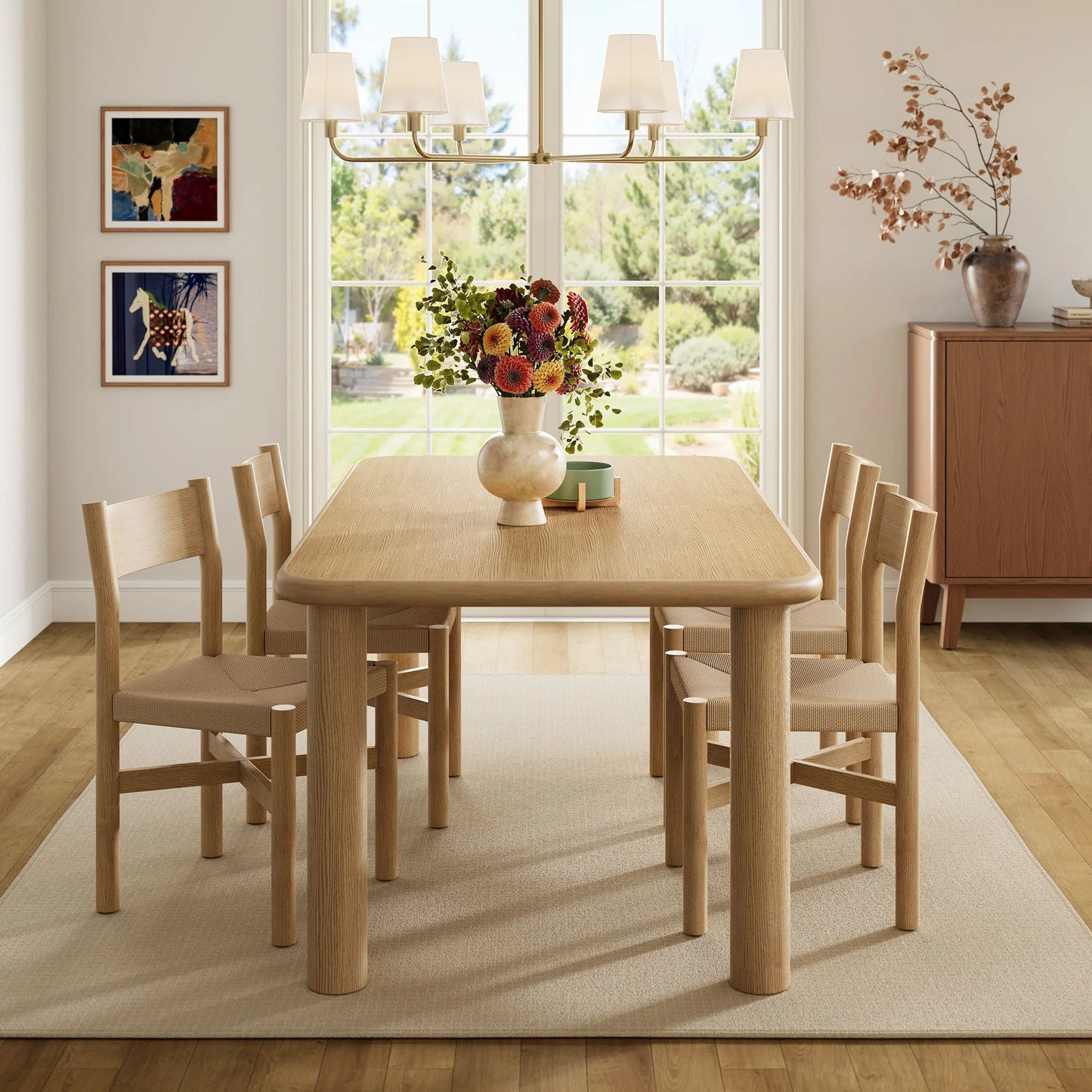 Alvia 5‑Piece Oak Wood Dining Table and Chairs Set