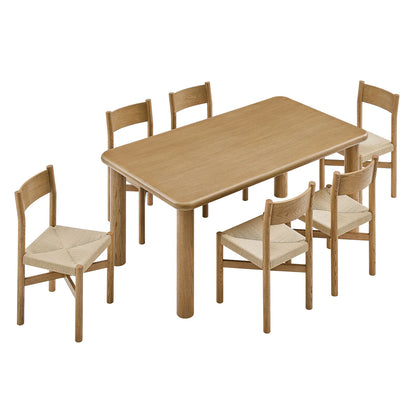 Alvia 7‑Piece Oak Wood Dining Table and Chairs Set