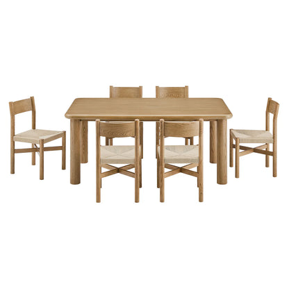 Alvia 7‑Piece Oak Wood Dining Table and Chairs Set
