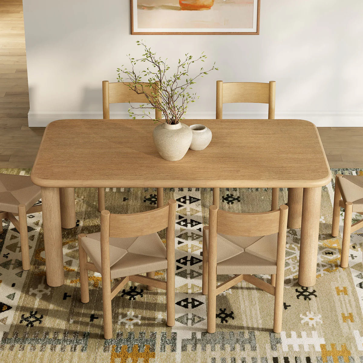 Alvia 7‑Piece Oak Wood Dining Table and Chairs Set