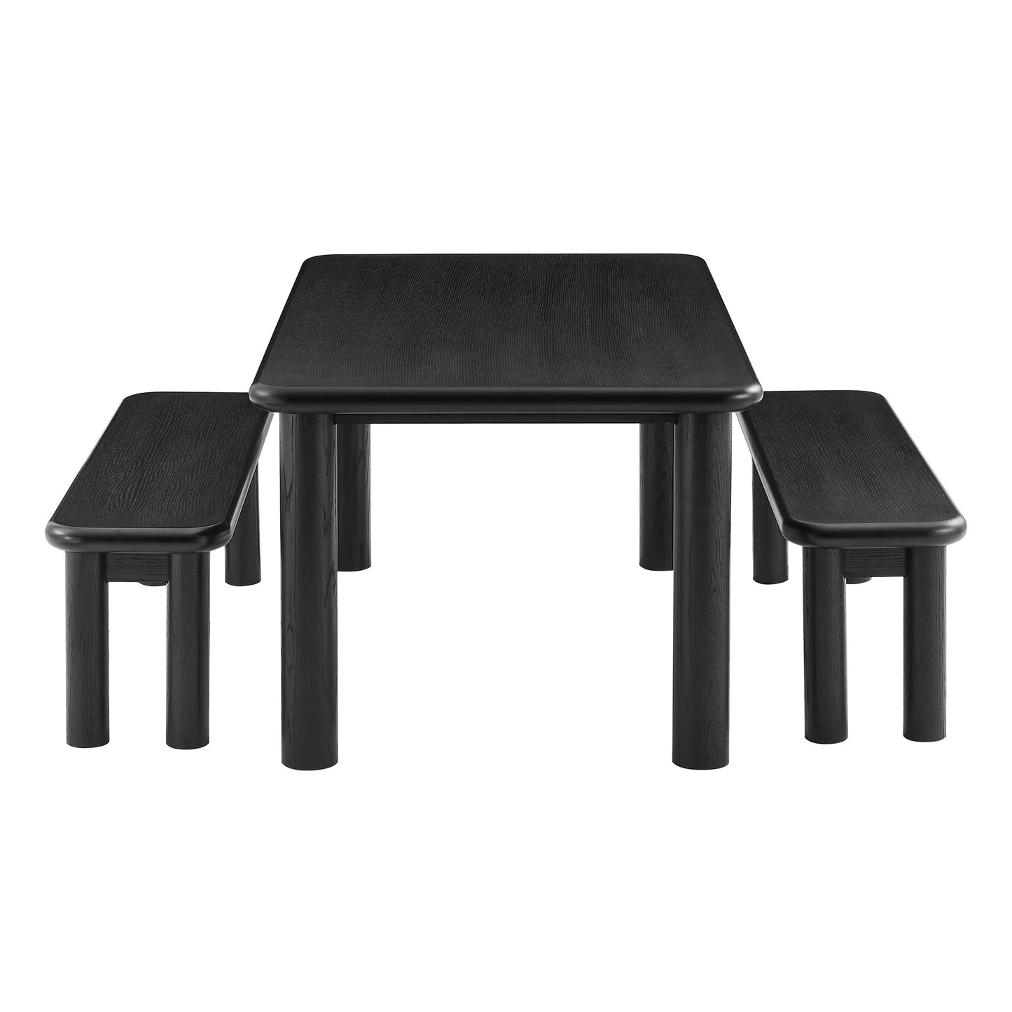 Alvia 3‑Piece Oak Wood Dining Table and Benches Set