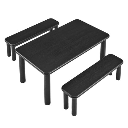 Alvia 3‑Piece Oak Wood Dining Table and Benches Set