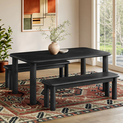 Alvia 3‑Piece Oak Wood Dining Table and Benches Set