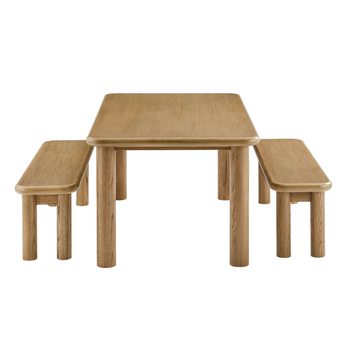 Alvia 3‑Piece Oak Wood Dining Table and Benches Set