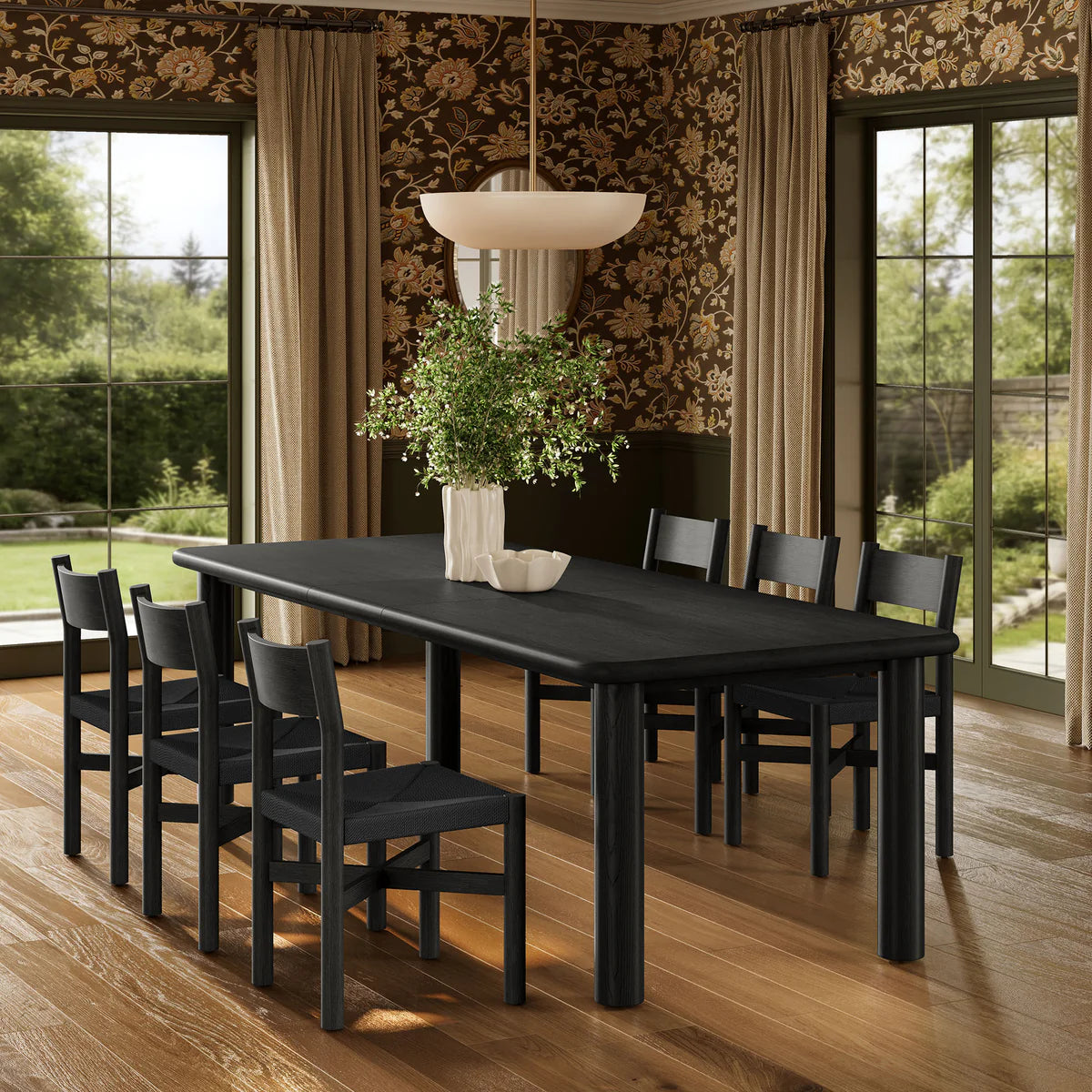 Alvia 7‑Piece Oak Wood Extendable Dining Table and Chairs Set