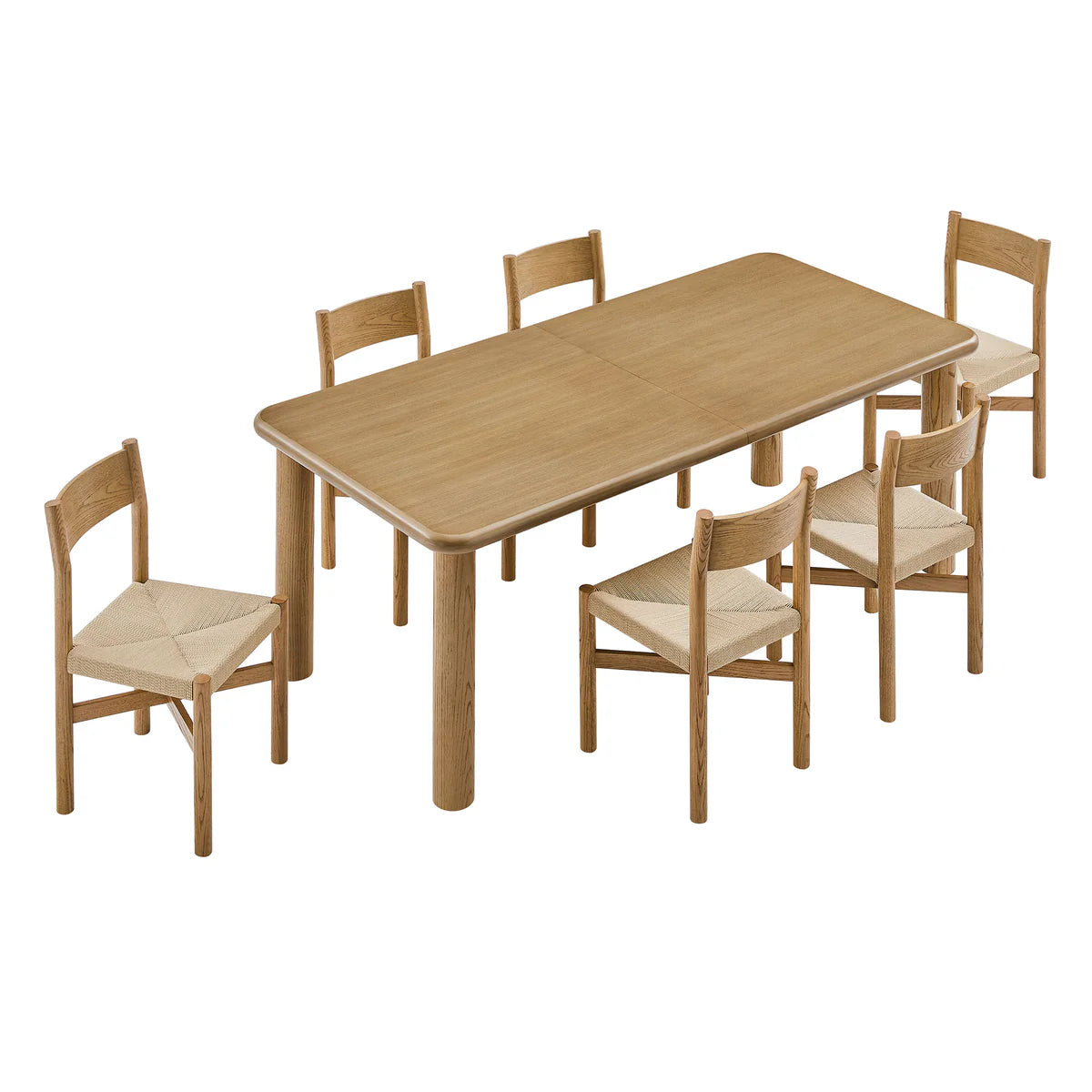 Alvia 7‑Piece Oak Wood Extendable Dining Table and Chairs Set