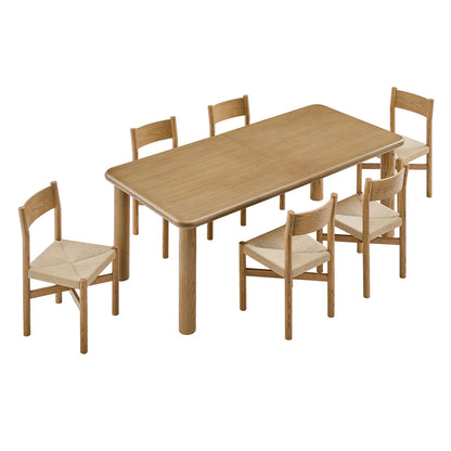Alvia 7‑Piece Oak Wood Extendable Dining Table and Chairs Set