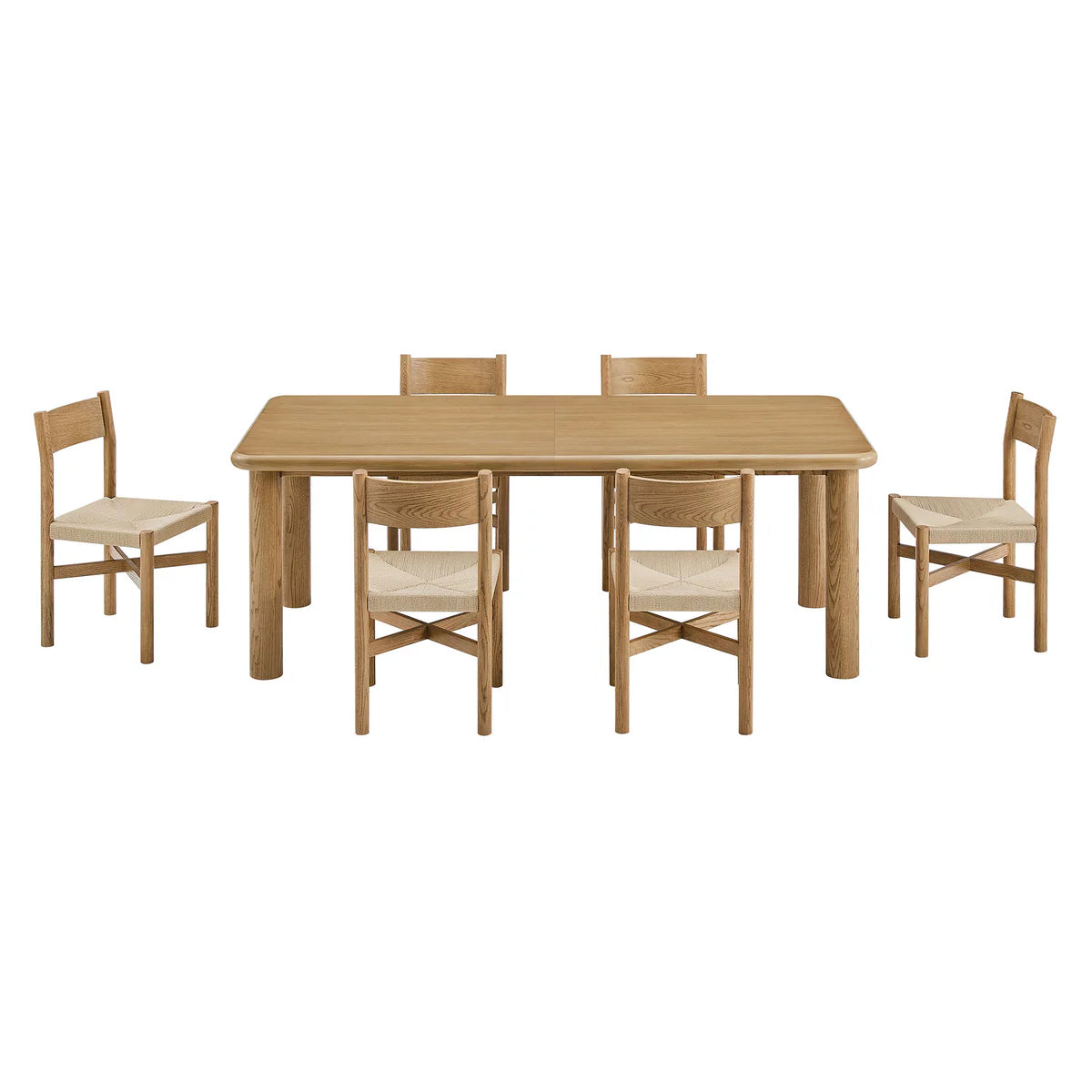 Alvia 7‑Piece Oak Wood Extendable Dining Table and Chairs Set