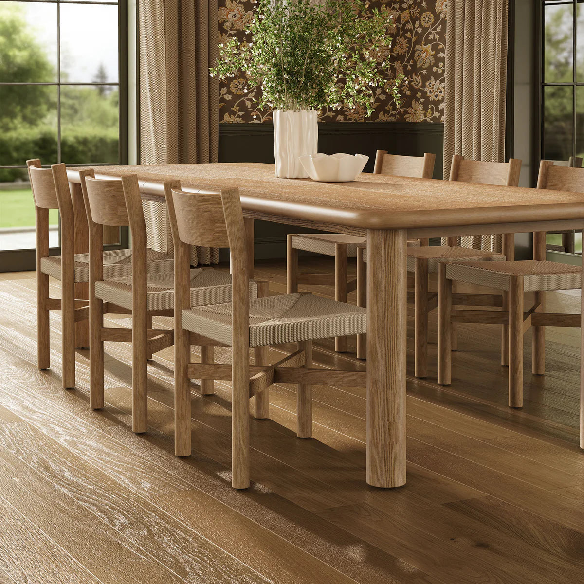 Alvia 7‑Piece Oak Wood Extendable Dining Table and Chairs Set