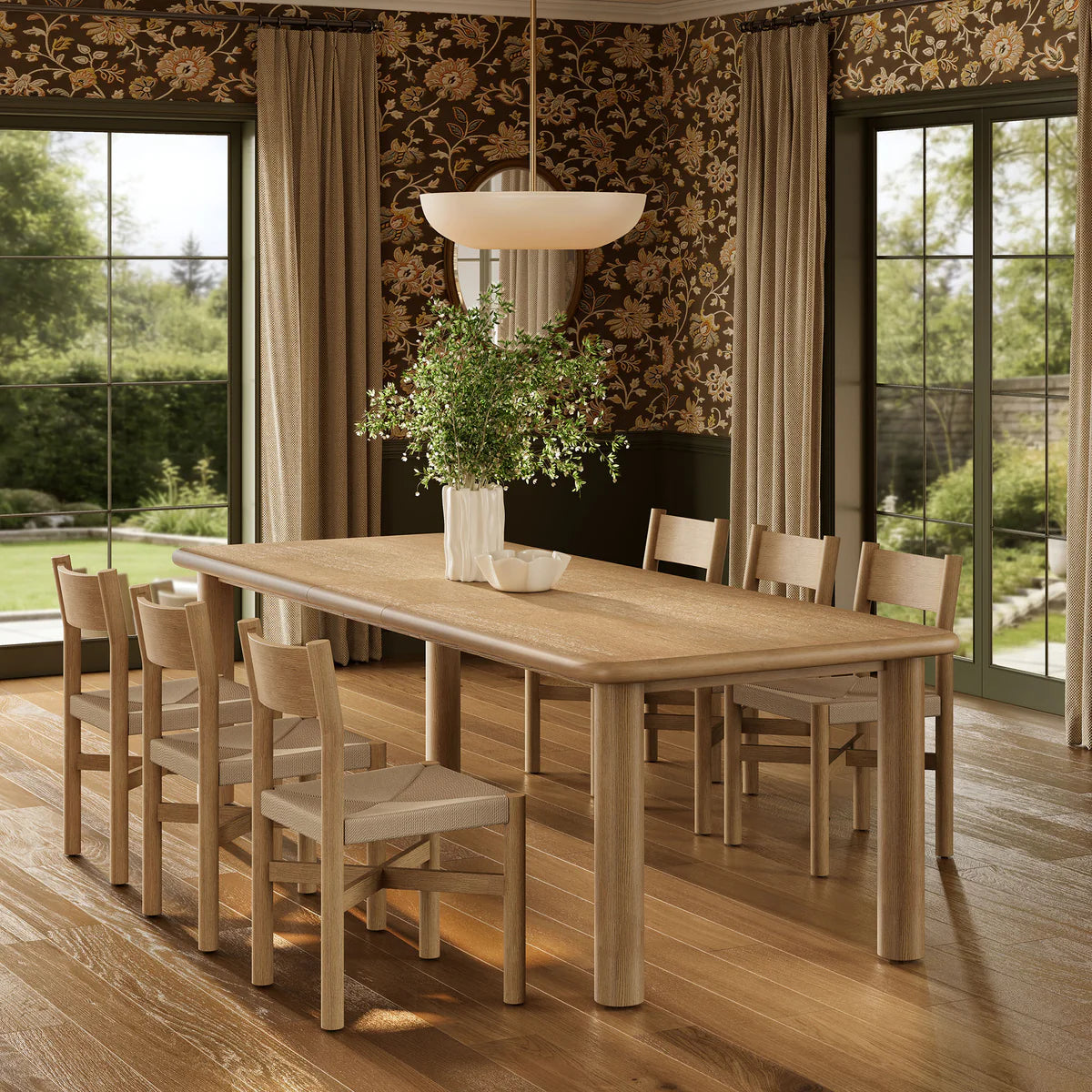 Alvia 7‑Piece Oak Wood Extendable Dining Table and Chairs Set
