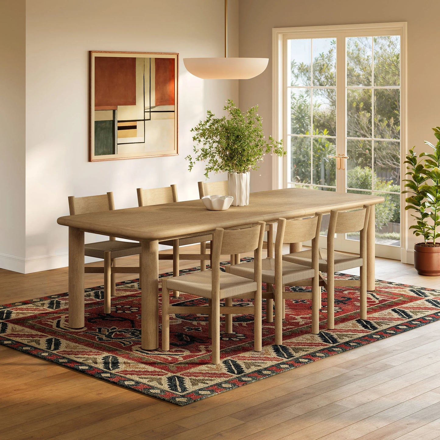 Alvia 7‑Piece Oak Wood Extendable Dining Table and Chairs Set