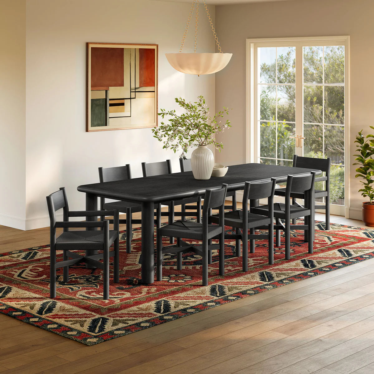 Alvia 9‑Piece Oak Wood Extendable Dining Table and Chairs Set