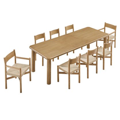 Alvia 9‑Piece Oak Wood Extendable Dining Table and Chairs Set