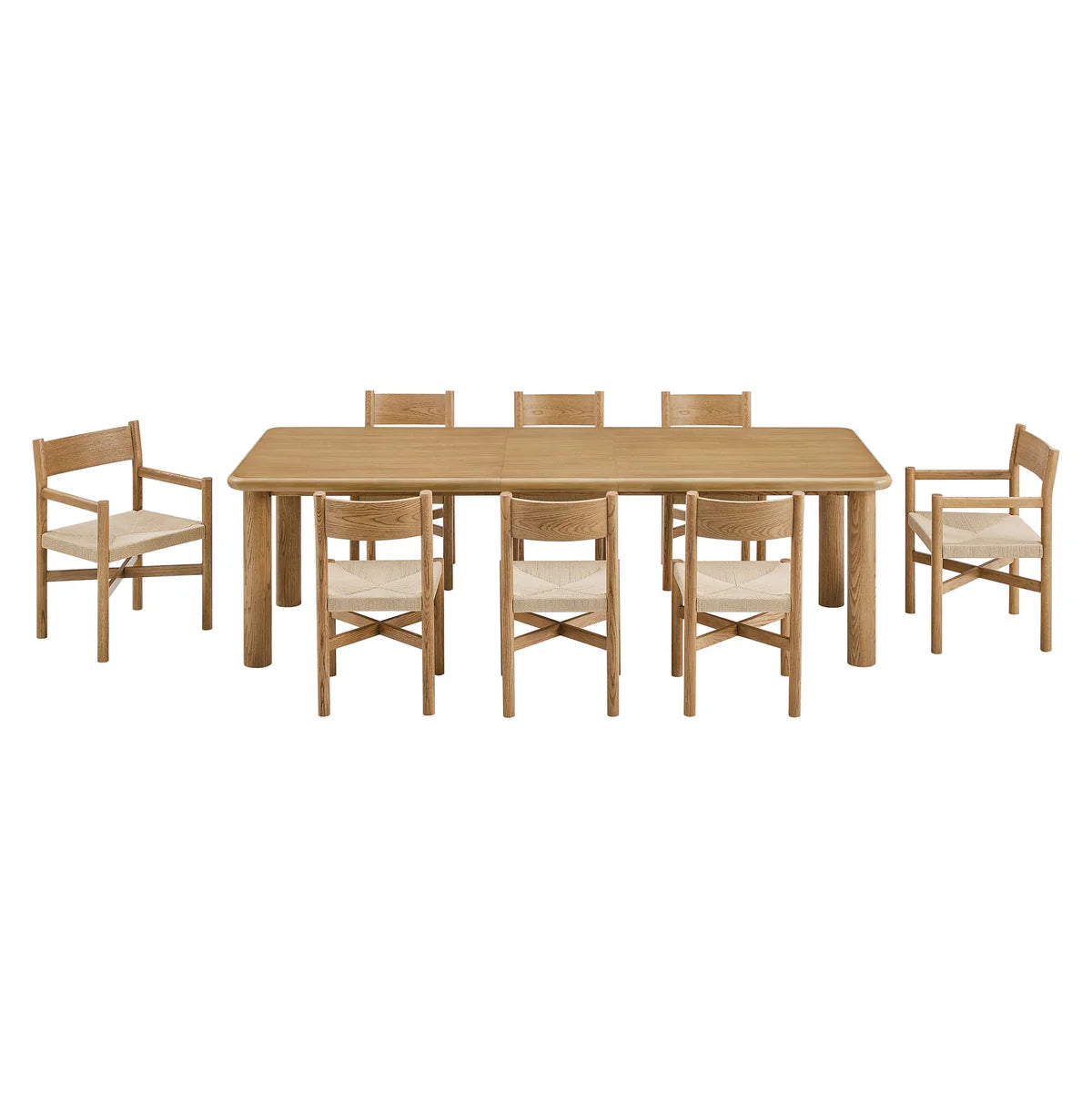 Alvia 9‑Piece Oak Wood Extendable Dining Table and Chairs Set