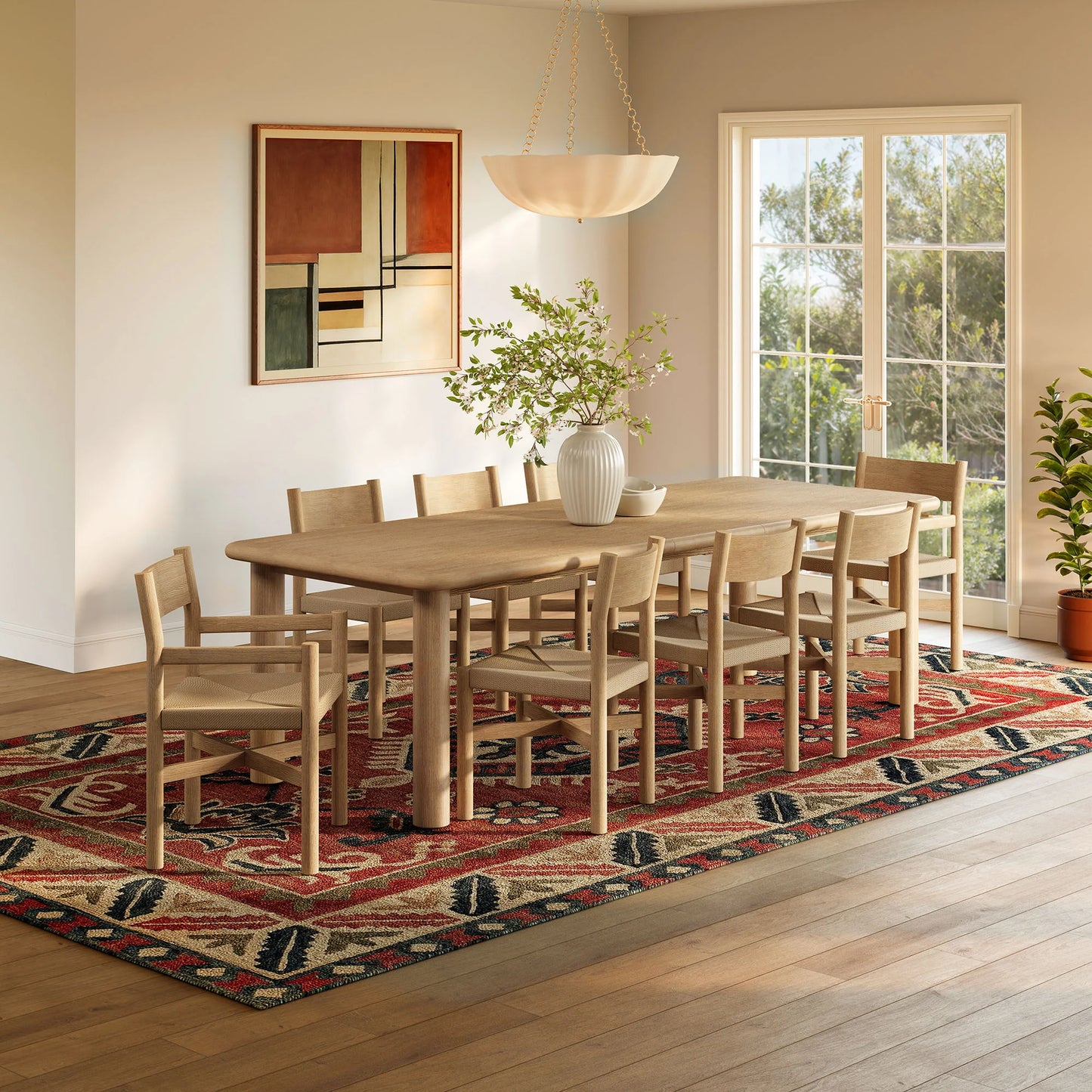 Alvia 9‑Piece Oak Wood Extendable Dining Table and Chairs Set