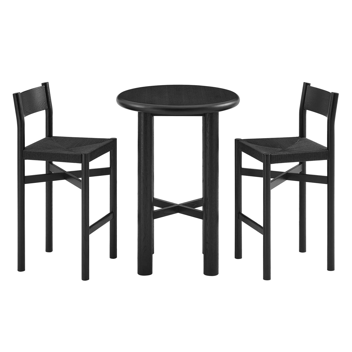 Alvia 3‑Piece Round Oak Wood Bar Table and Bar Stools Set