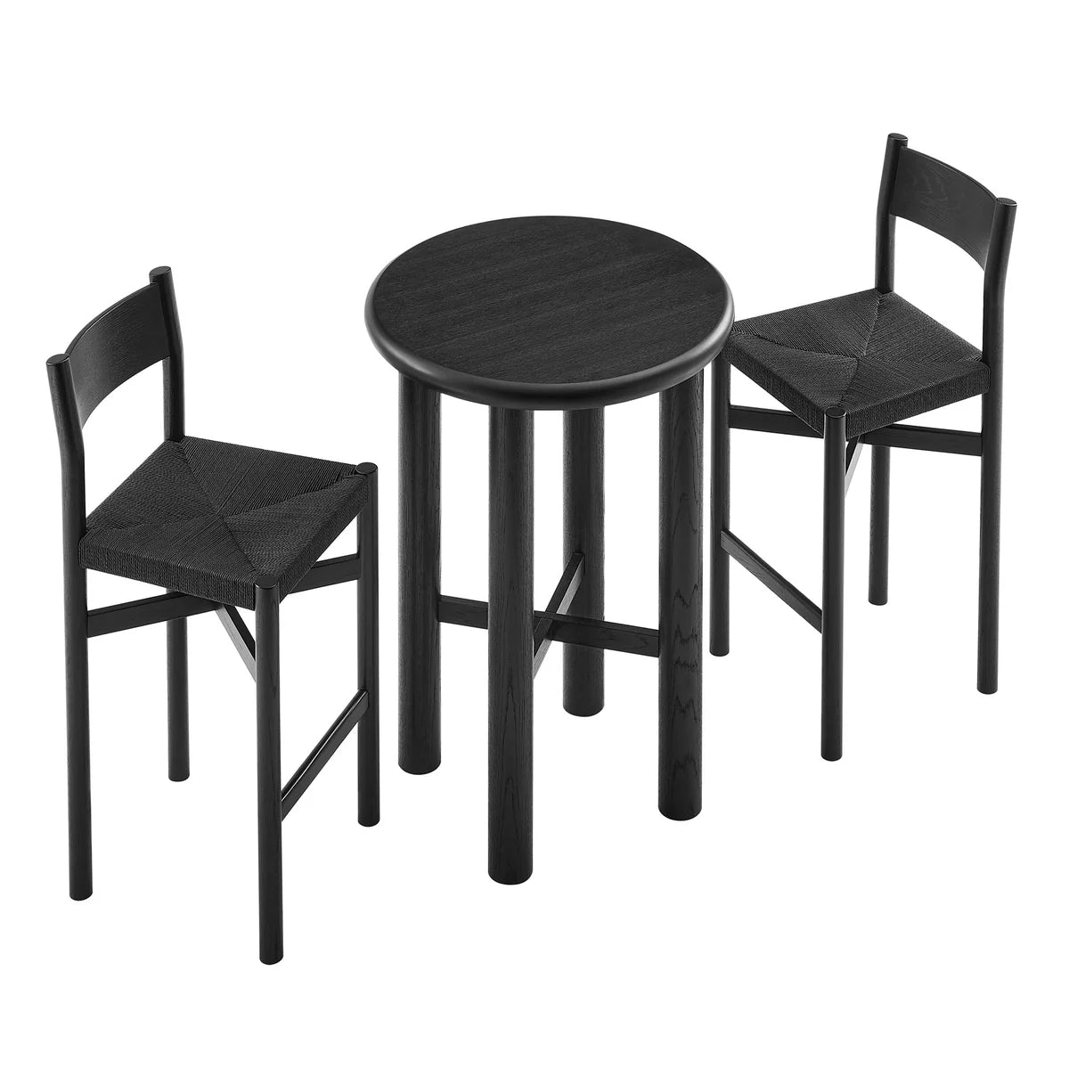 Alvia 3‑Piece Round Oak Wood Bar Table and Bar Stools Set