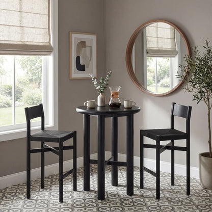 Alvia 3‑Piece Round Oak Wood Bar Table and Bar Stools Set