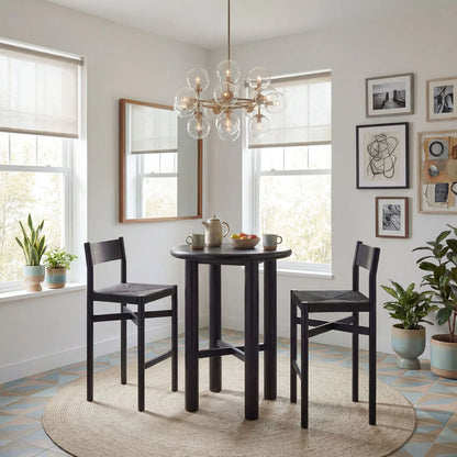 Alvia 3‑Piece Round Oak Wood Bar Table and Bar Stools Set