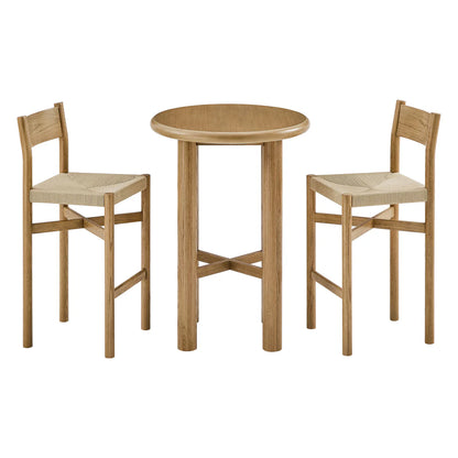Alvia 3‑Piece Round Oak Wood Bar Table and Bar Stools Set