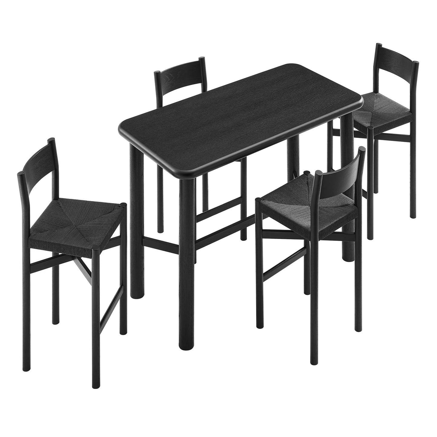Alvia 5‑Piece Rectangular Oak Wood Bar Table and Bar Stools Set