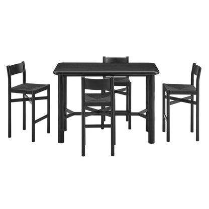 Alvia 5‑Piece Rectangular Oak Wood Bar Table and Bar Stools Set