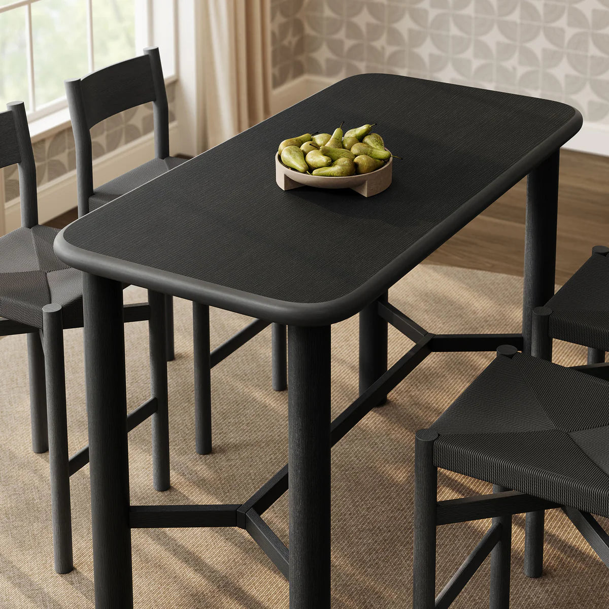 Alvia 5‑Piece Rectangular Oak Wood Bar Table and Bar Stools Set