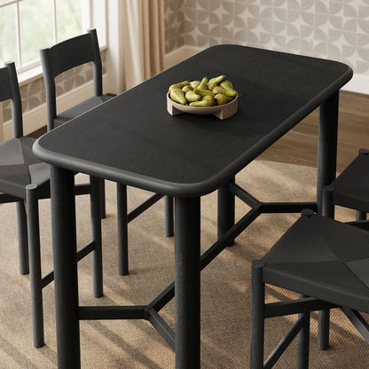 Alvia 5‑Piece Rectangular Oak Wood Bar Table and Bar Stools Set