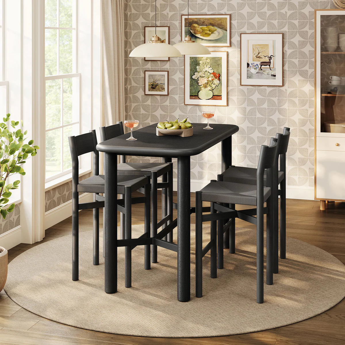 Alvia 5‑Piece Rectangular Oak Wood Bar Table and Bar Stools Set