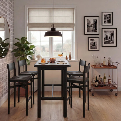 Alvia 5‑Piece Rectangular Oak Wood Bar Table and Bar Stools Set