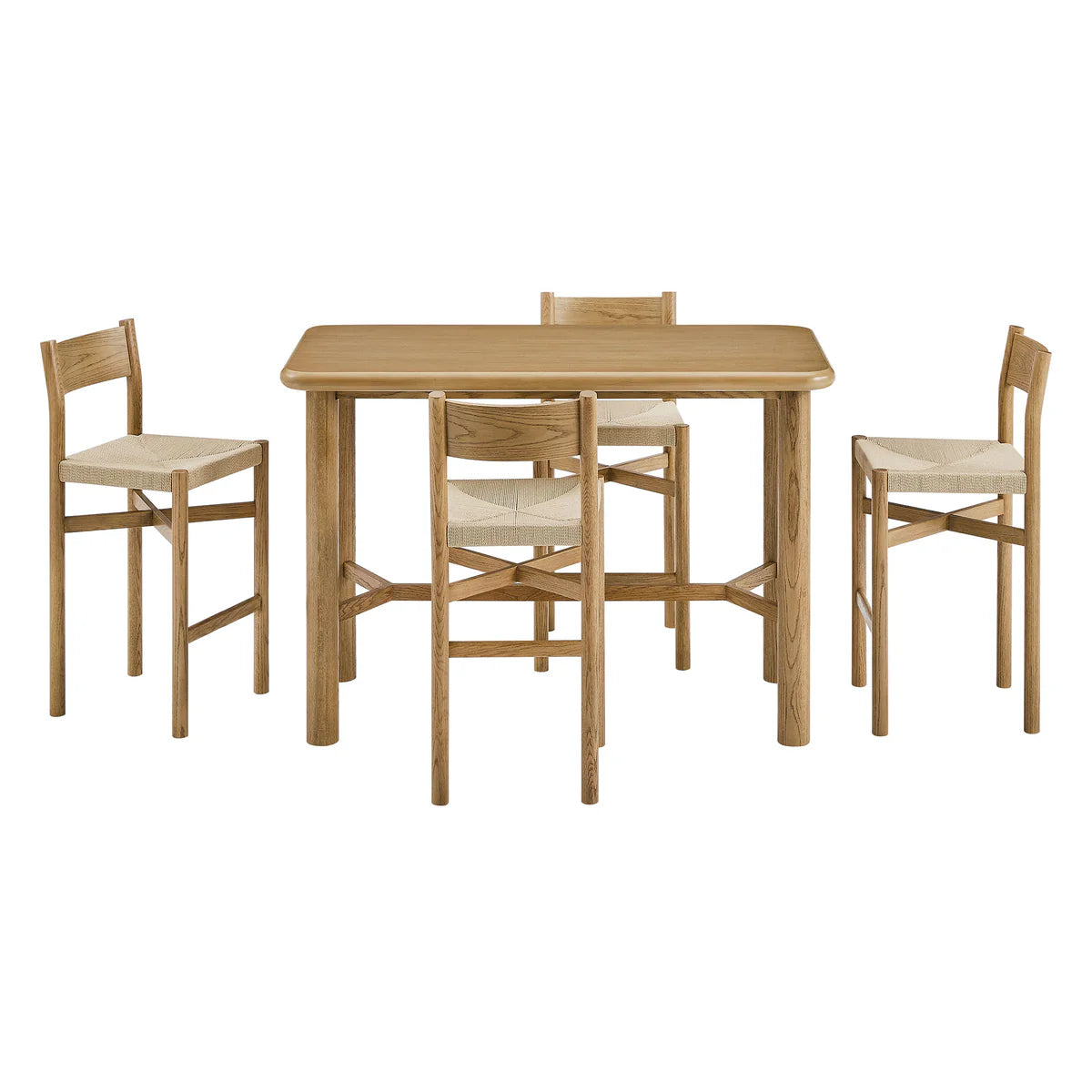 Alvia 5‑Piece Rectangular Oak Wood Bar Table and Bar Stools Set
