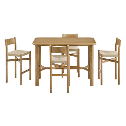Alvia 5‑Piece Rectangular Oak Wood Bar Table and Bar Stools Set