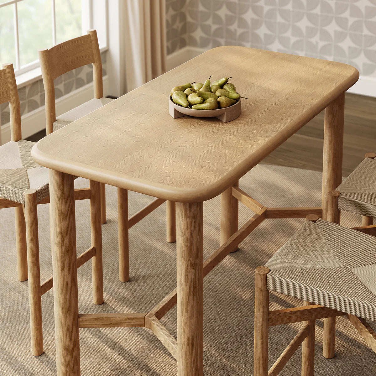 Alvia 5‑Piece Rectangular Oak Wood Bar Table and Bar Stools Set