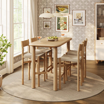 Alvia 5‑Piece Rectangular Oak Wood Bar Table and Bar Stools Set