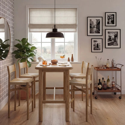 Alvia 5‑Piece Rectangular Oak Wood Bar Table and Bar Stools Set