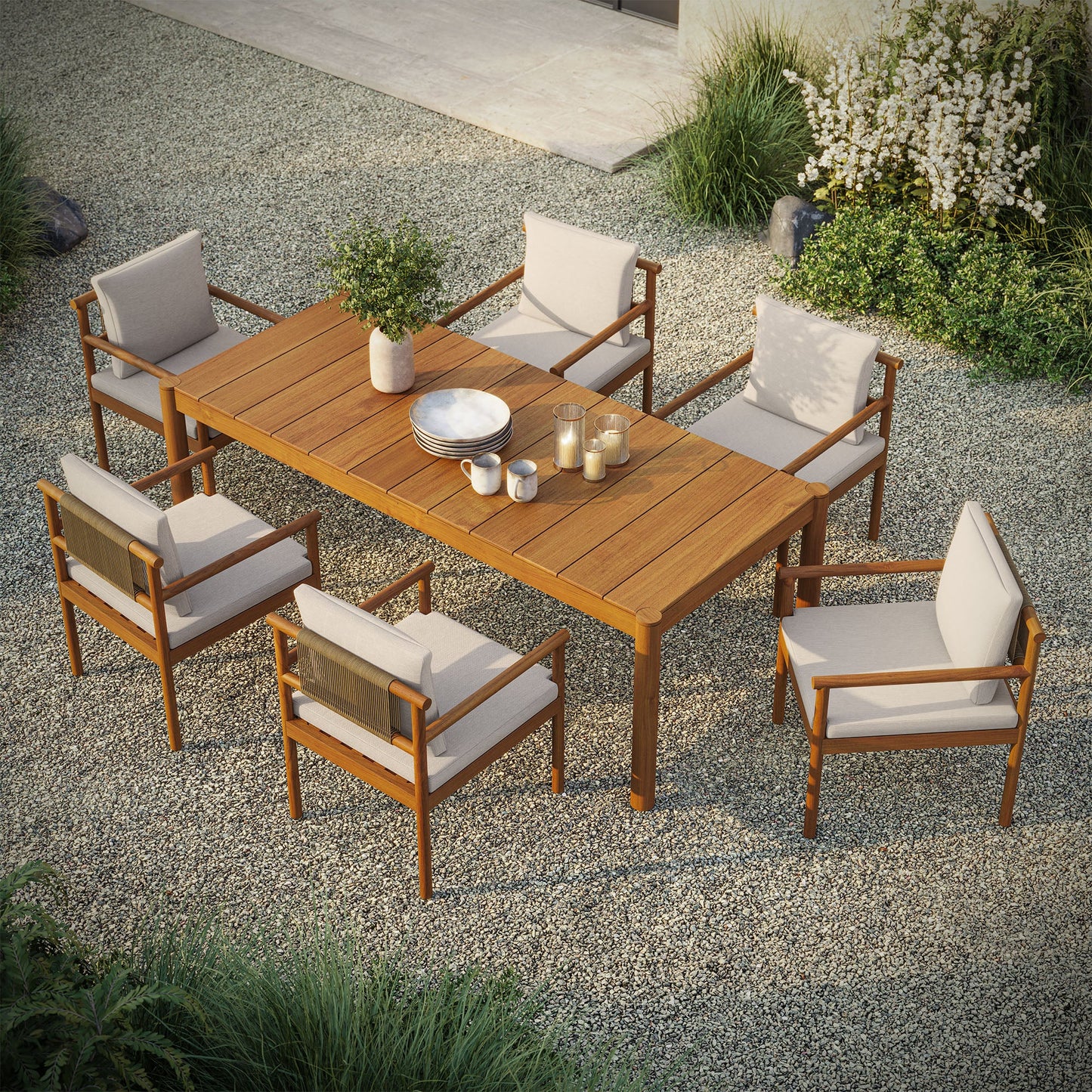 Eleni 7 Piece Outdoor Patio Teak Wood Dining Set