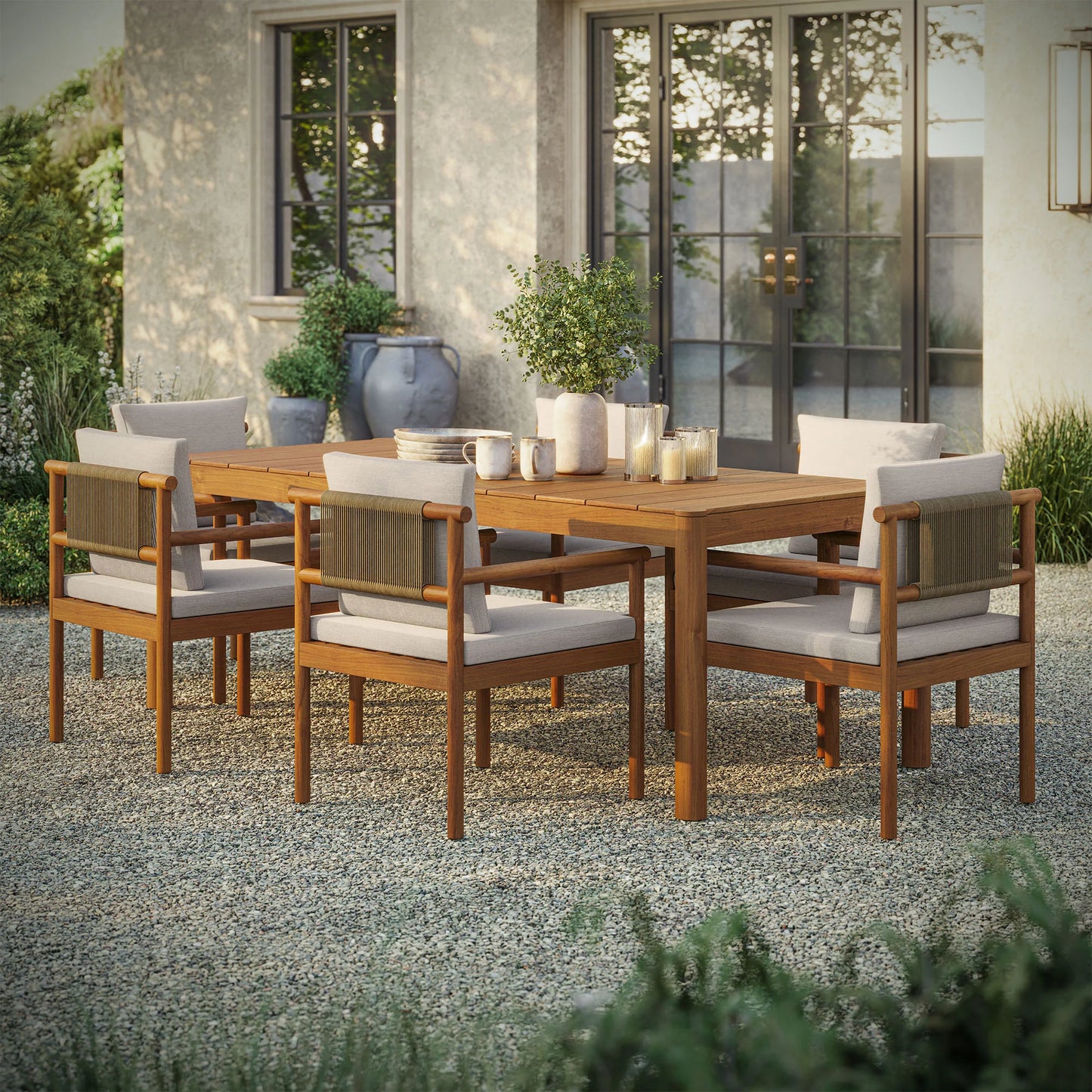Eleni 7 Piece Outdoor Patio Teak Wood Dining Set
